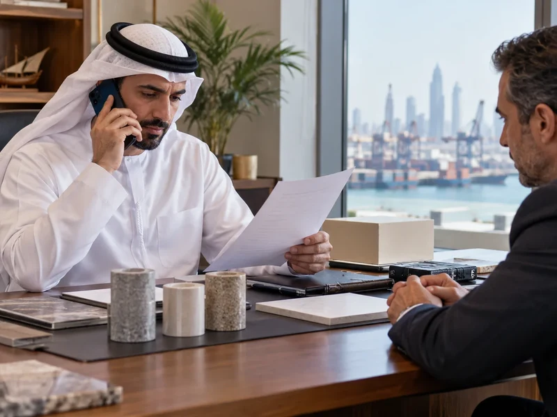 وسيط وتاجر يراجعان خطاب تفويض ويتحققان مباشرة من الشركة الأصلية.