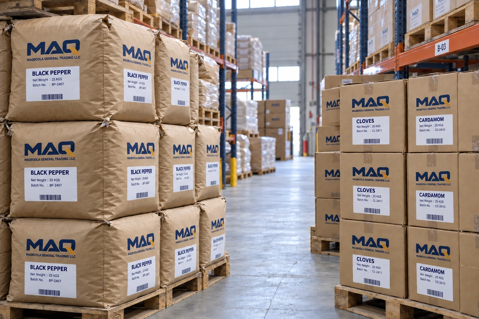 Illustrative food handling and regional distribution hub scene